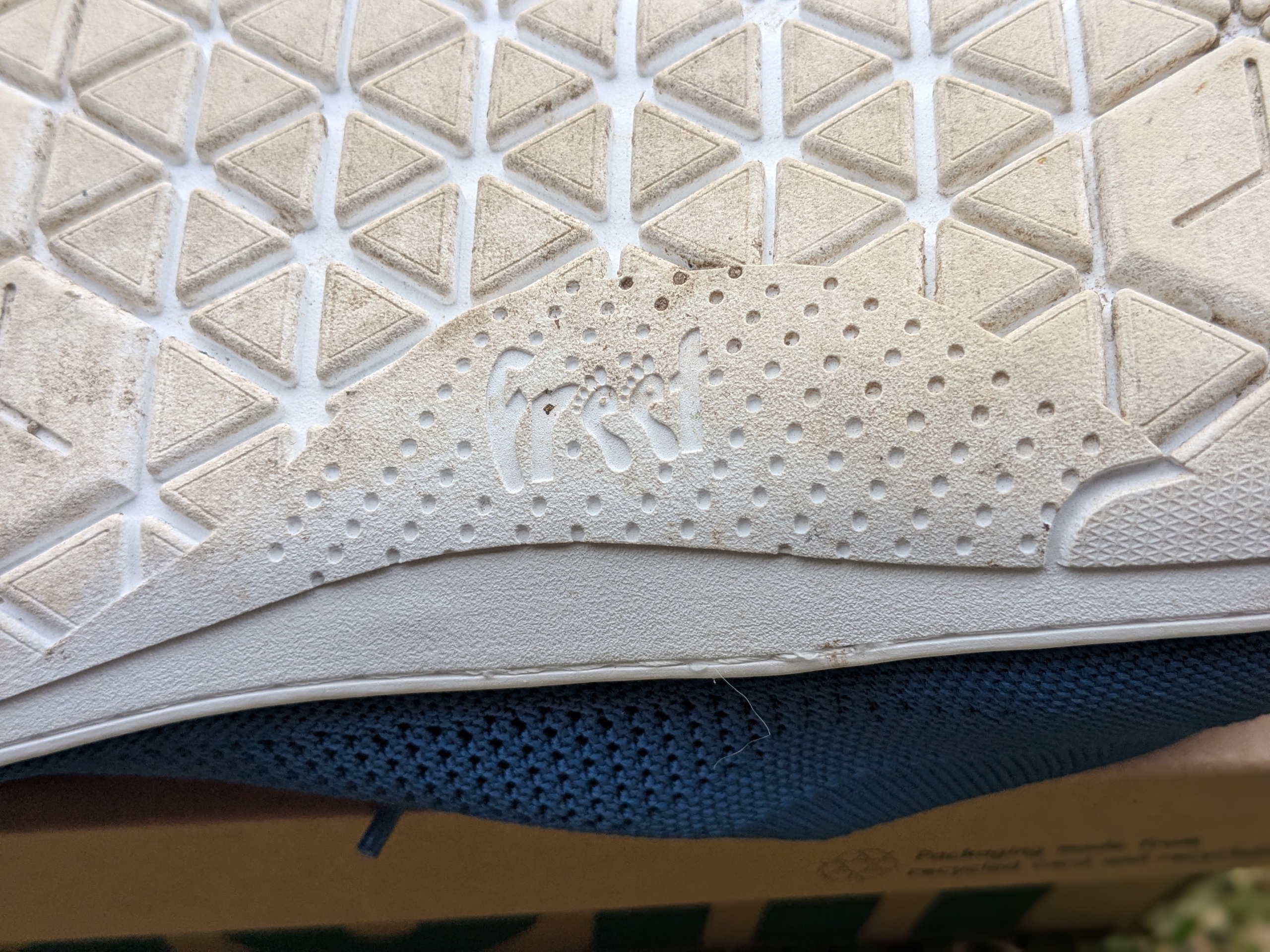 Freet Tanga 3 midsole close-up showing the stitching around the outsole edge