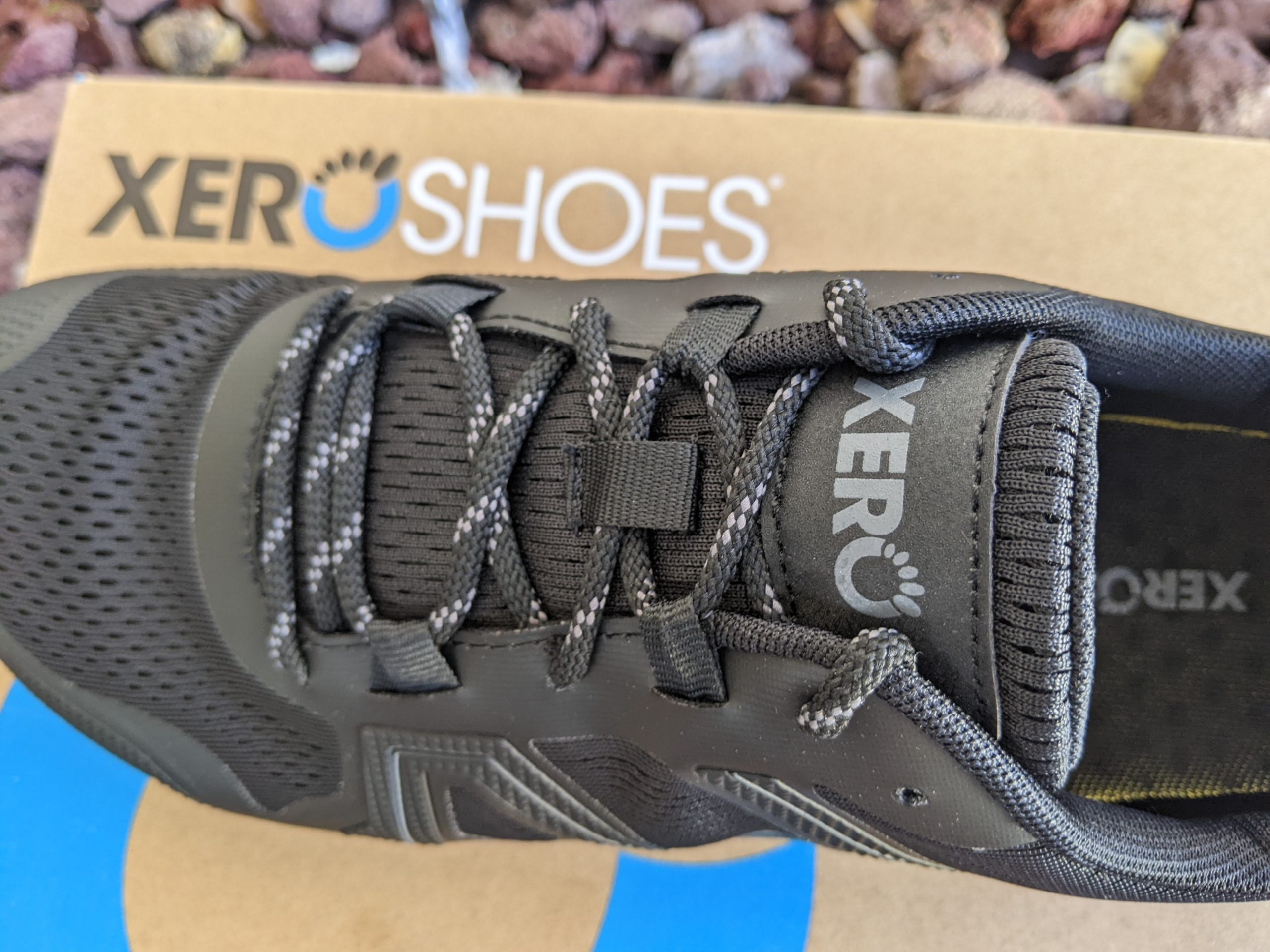 Xero Shoes Mesa Trail II fit showing accommodating toe box and secure ankle cuff